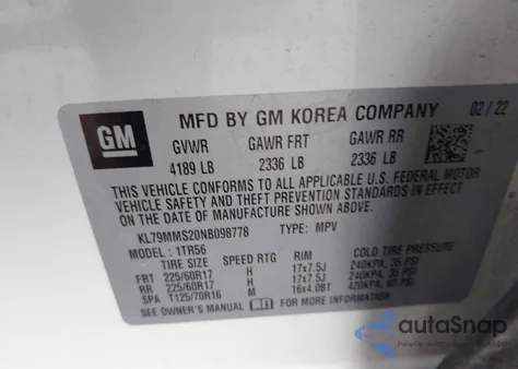 2022 Chevrolet Trailblazer Fwd Ls from USA, damaged, VIN KL79MMS20NB098778